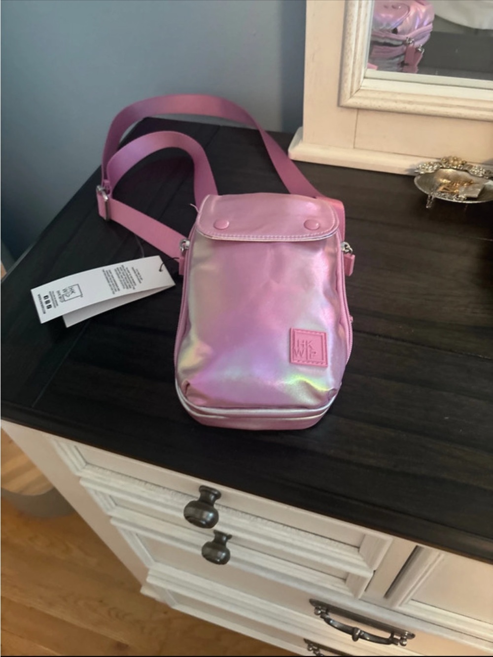 Iridescent Pink Crossbody Bag with Adjustable Strap